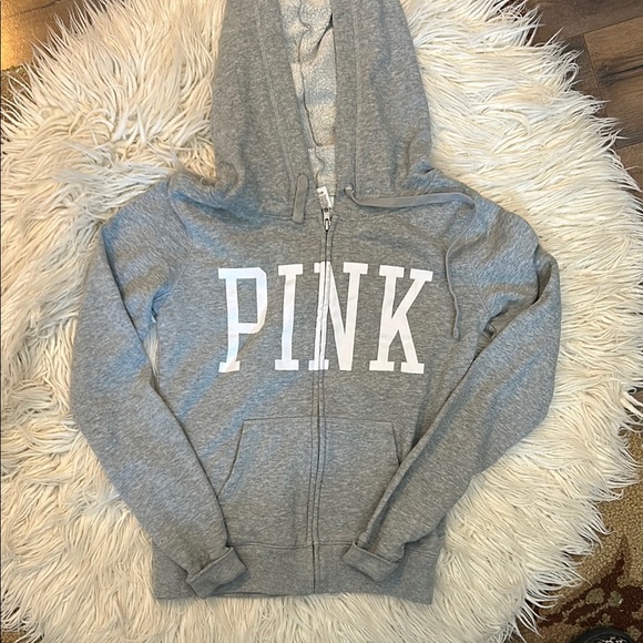 PINK Victoria's Secret Tops - PINK XS Victoria's Secret Gray and White Zip Up hooded sweatshirt